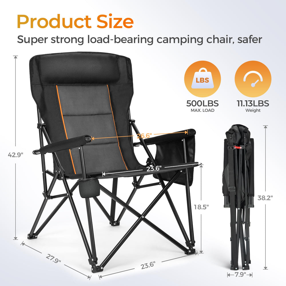 ALPHA CAMP XL camping chair with headrest provides ergonomic support during long outdoor sessions.