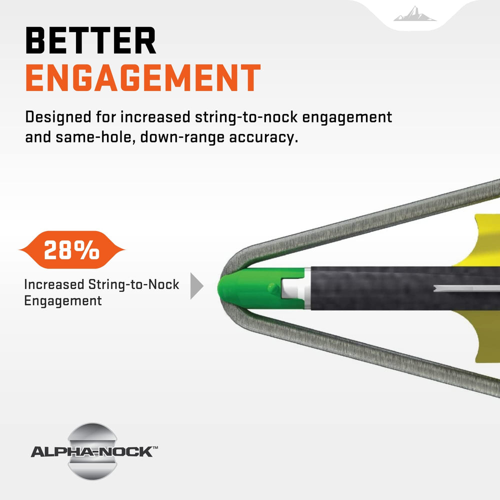 Alpha-Nock design with bowstring groove for proper alignment.