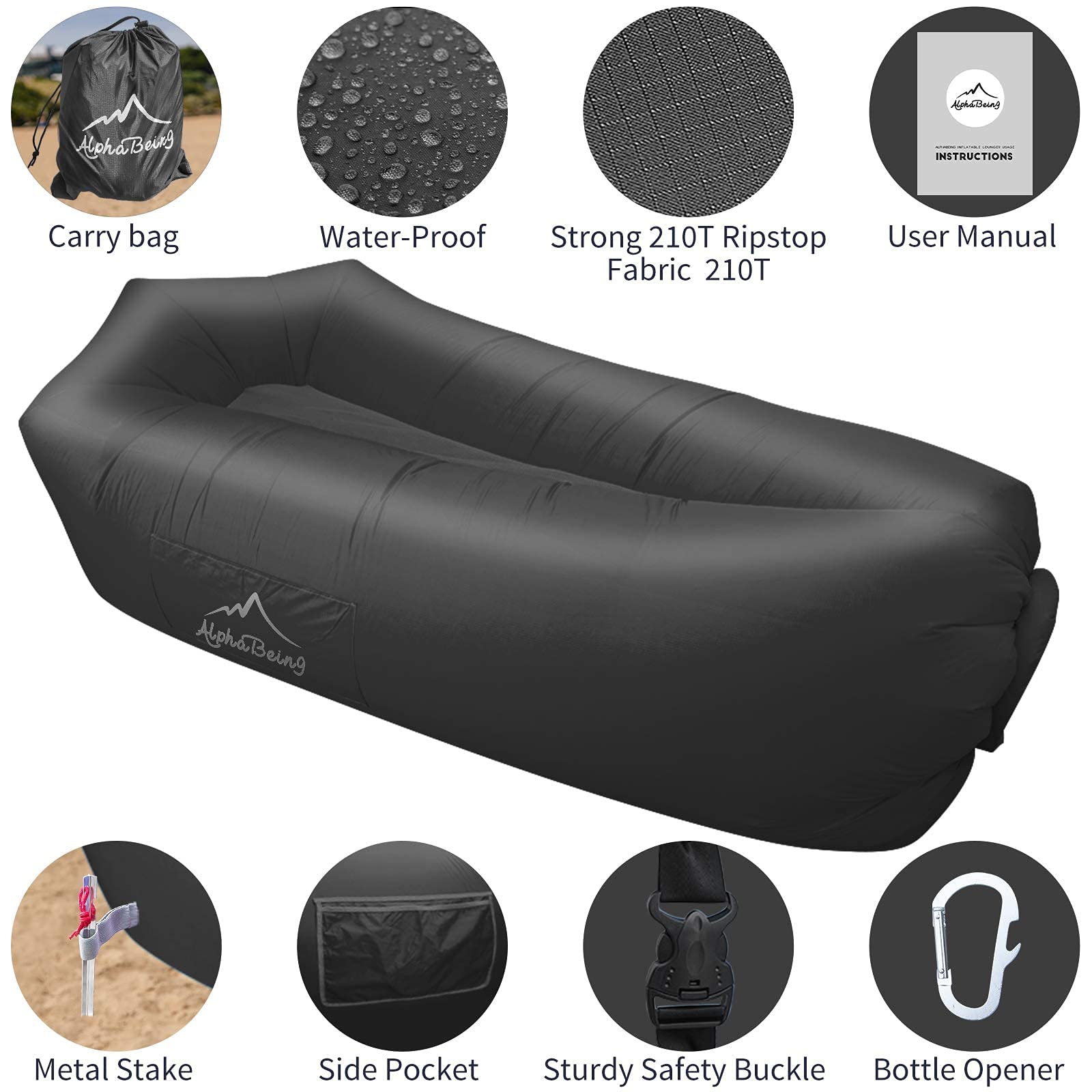 AlphaBeing lounger backyard setup ideal for festivals and casual lounging.
