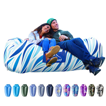 AlphaBeing inflatable lounger beach chair setup for quick inflation and instant outdoor lounging