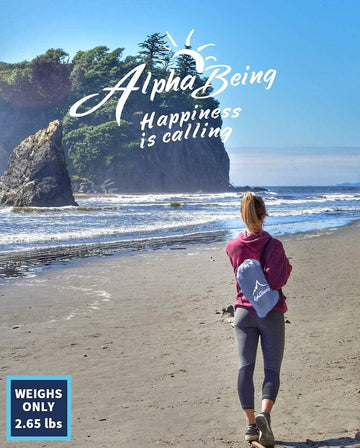 AlphaBeing inflatable lounger packed in its bag for easy camping transport.