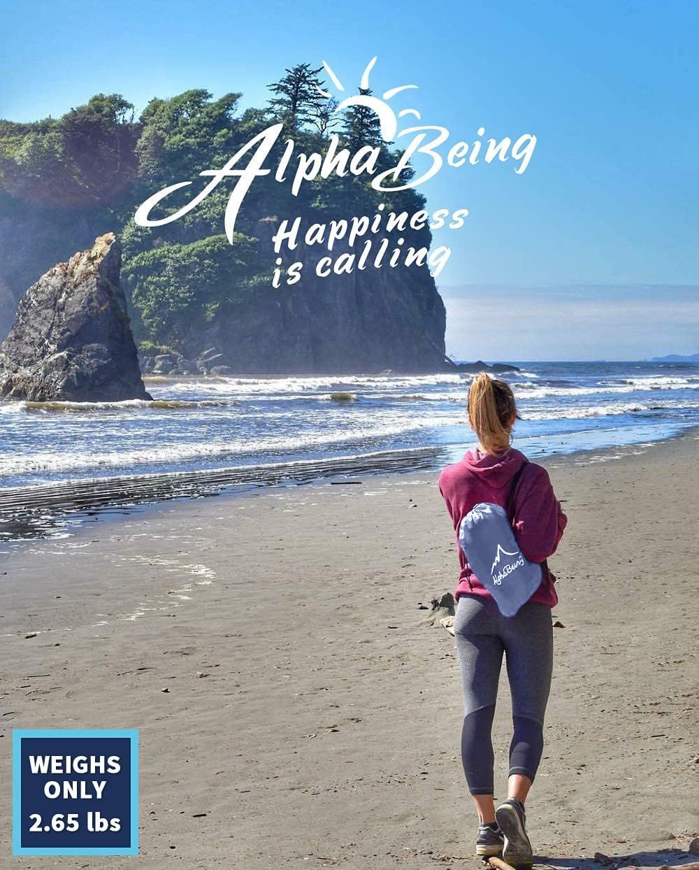AlphaBeing inflatable lounger packed in its bag for easy camping transport.
