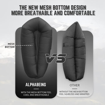 AlphaBeing lounger mesh-bottom comfort shown for breathable, supportive lounging.