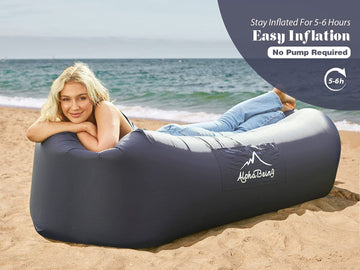 AlphaBeing navy carry bag image highlights portable outdoor sofa for travel and festivals.