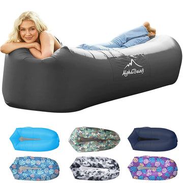 AlphaBeing inflatable lounger outdoor setup for quick relaxing comfort.