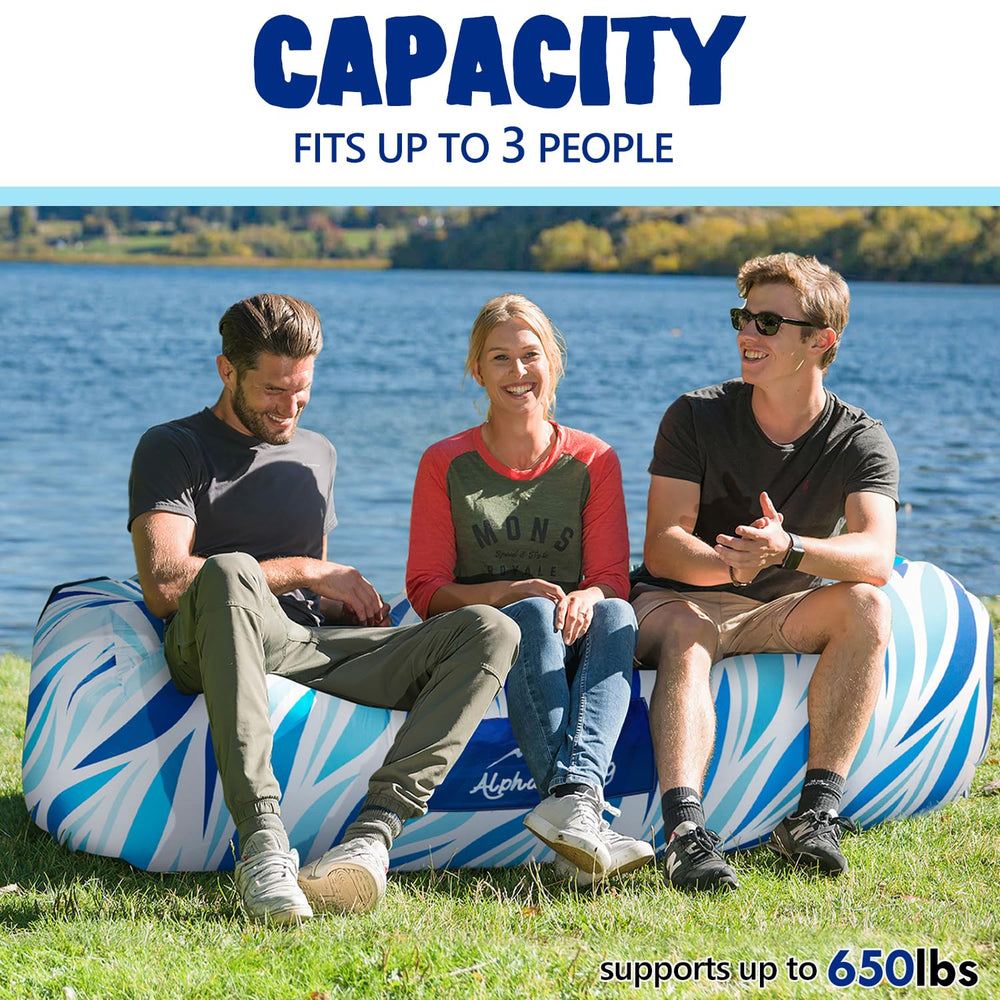 AlphaBeing inflatable lounger pockets and beer opener keep essentials within reach