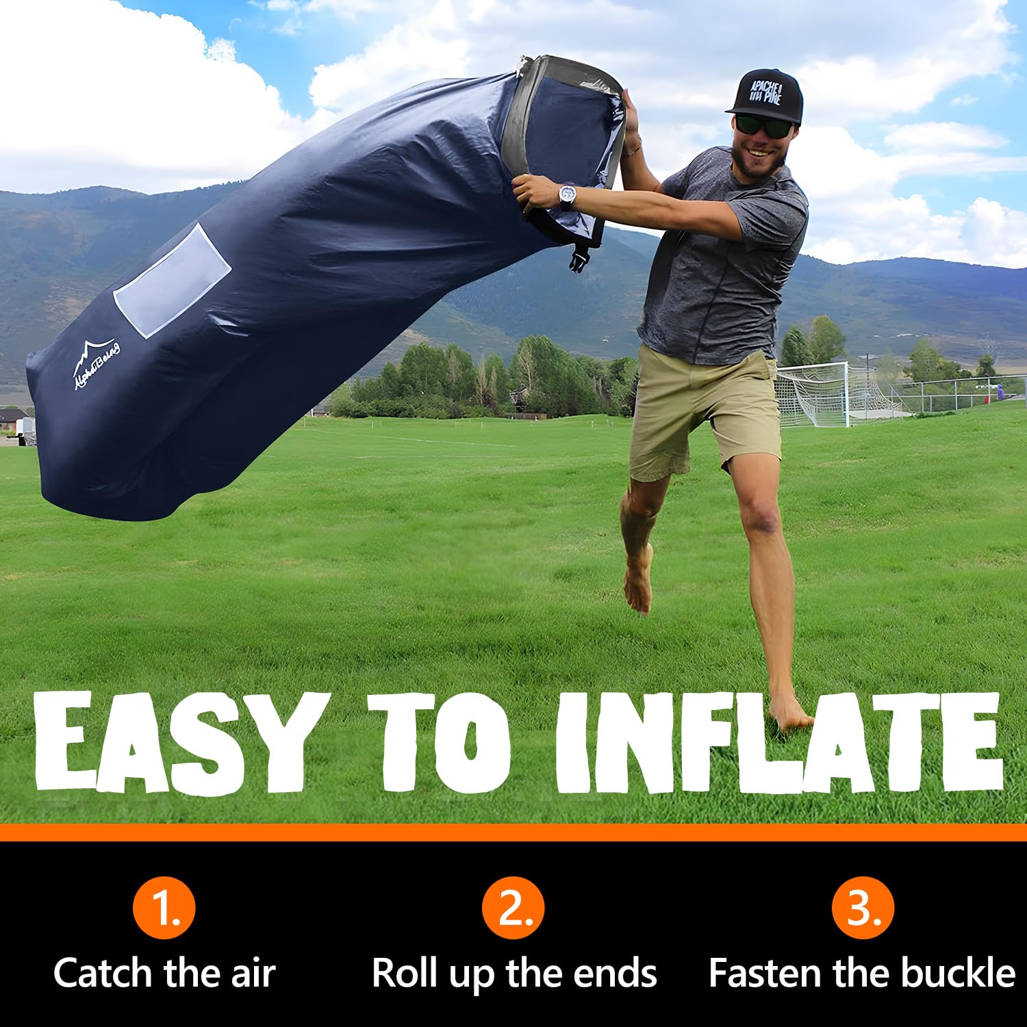 AlphaBeing lounger opened to show pockets and beer opener for convenient outdoor use.