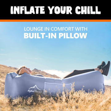 AlphaBeing inflatable lounger with pockets and beer opener for on-the-go convenience.