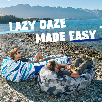 AlphaBeing inflatable lounger secure stakes stabilize on windy days