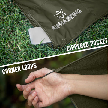 AlphaBeing waterproof nylon shell showing rain ready protection in park