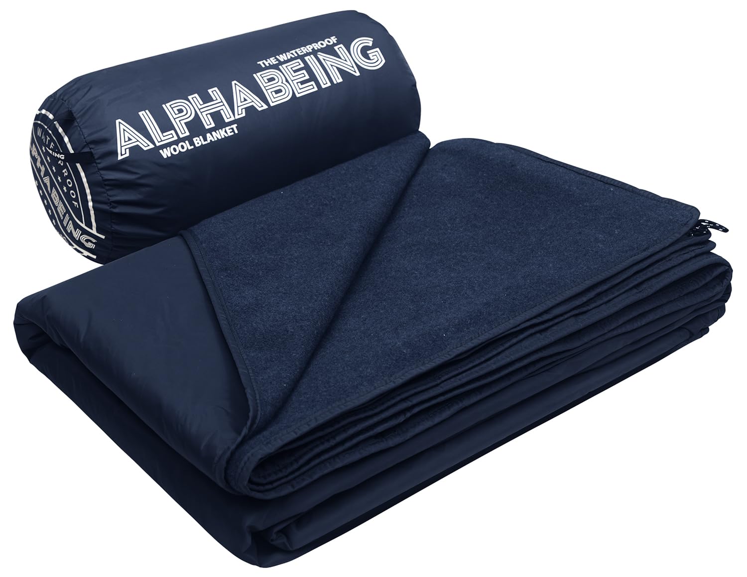 AlphaBeing waterproof outdoor blanket packed in its storage bag for travel