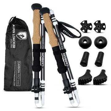 ALPIN LOACKER carbon trekking poles folded compactly for travel.
