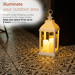Alpine antique white lantern finish complements rustic or modern decor indoors.