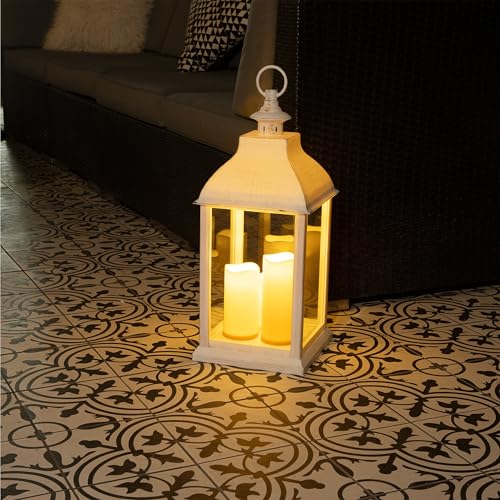 Alpine lantern outdoor-use on patio with cordless placement and ambient glow.