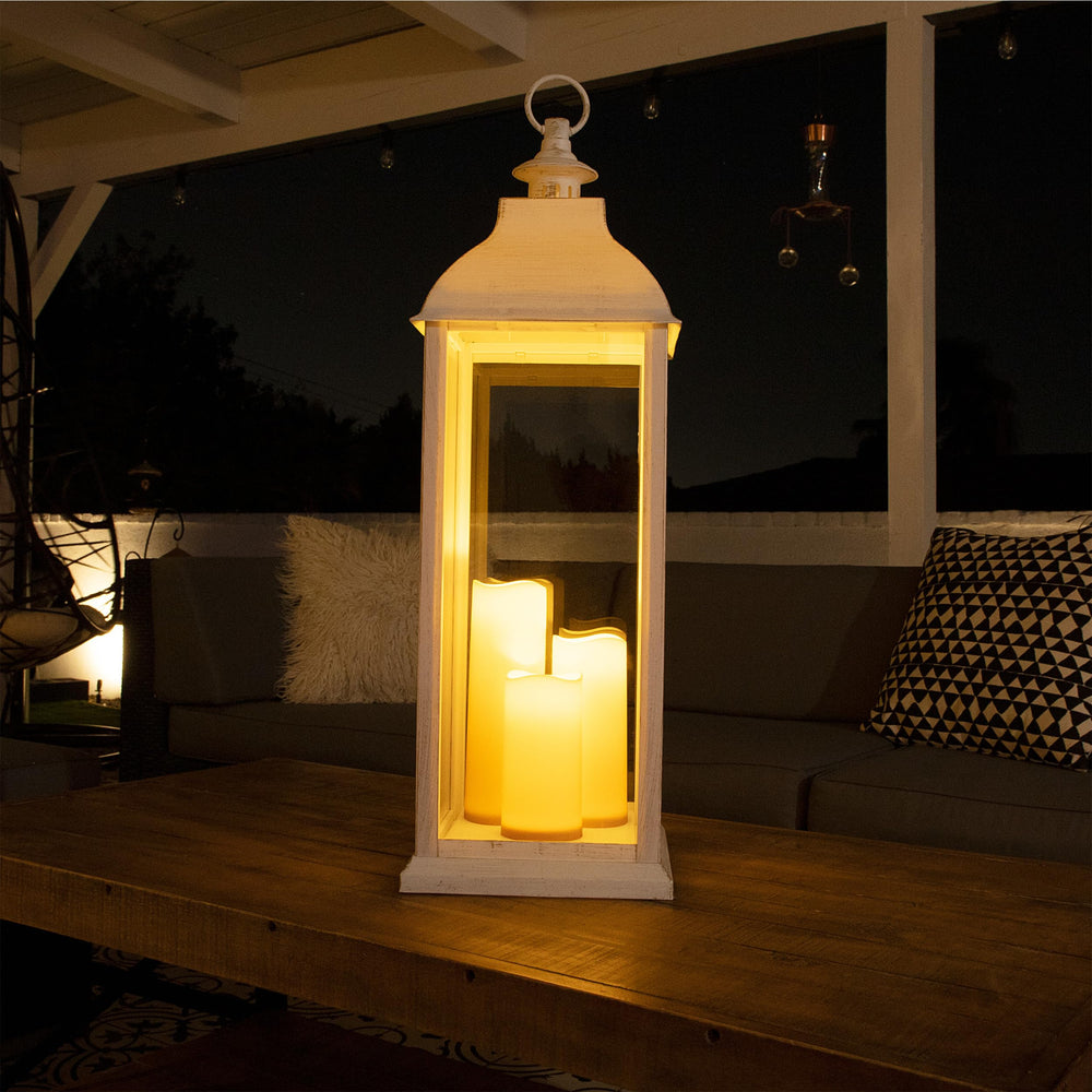 Alpine lantern on porch creates a welcoming entry