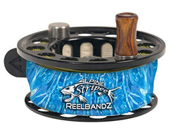 Alpine Innovations Stripee ReelBandz reel cover in Rip Tide protecting fly line on the water