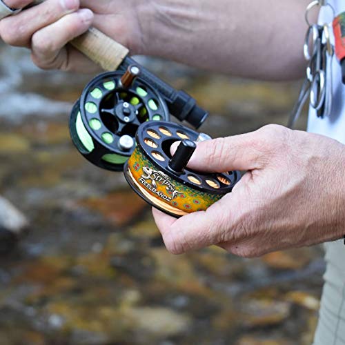 Alpine Innovations Stripee ReelBandz universal fit demonstrates compatibility with full-sized reels in any setup
