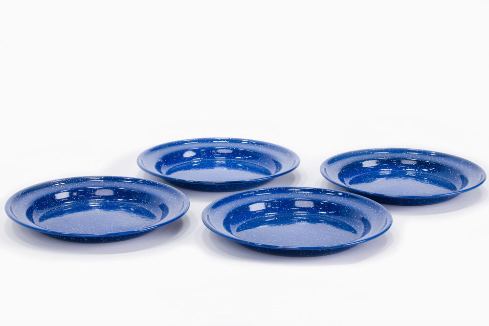 Alpine Mountain Gear blue-speckled enamel coating adds classic camping style.
