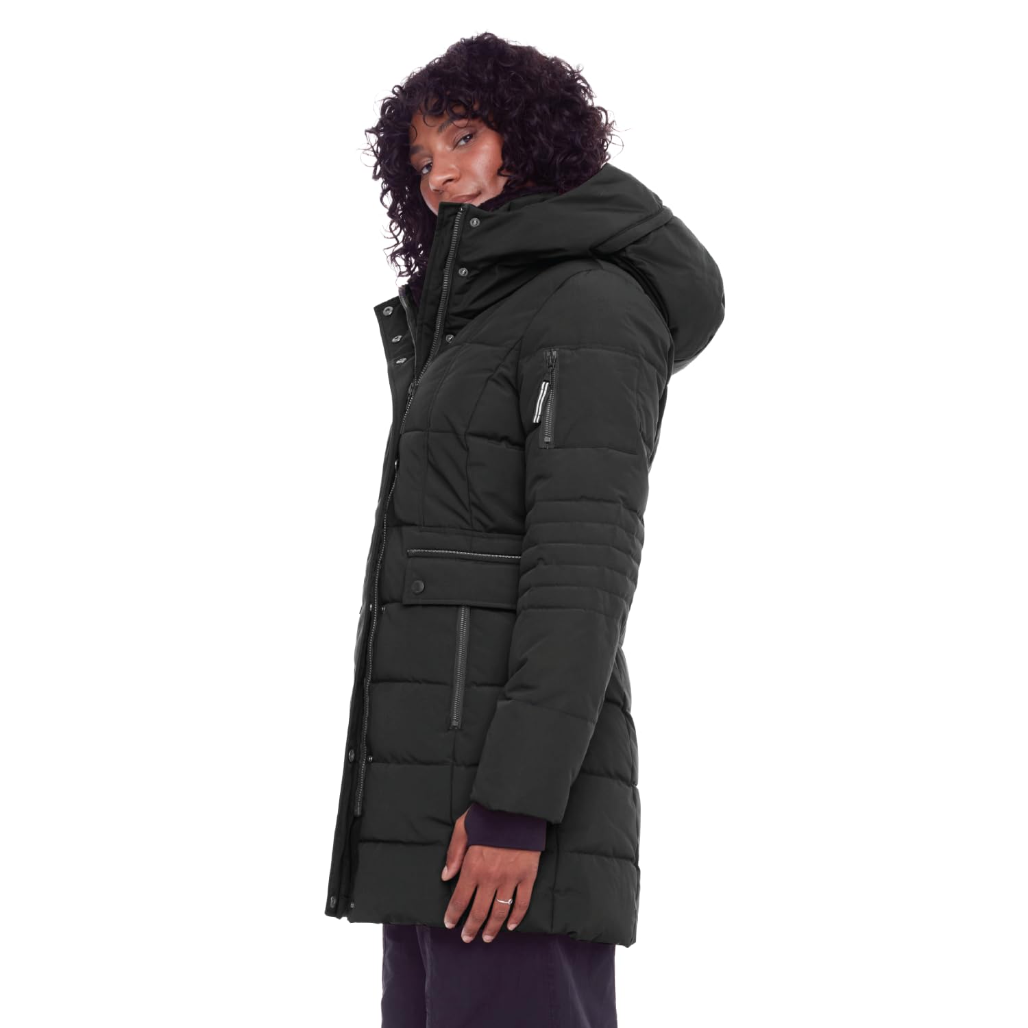 ALPINE NORTH vegan down parka collar and hood detail with hidden zipper