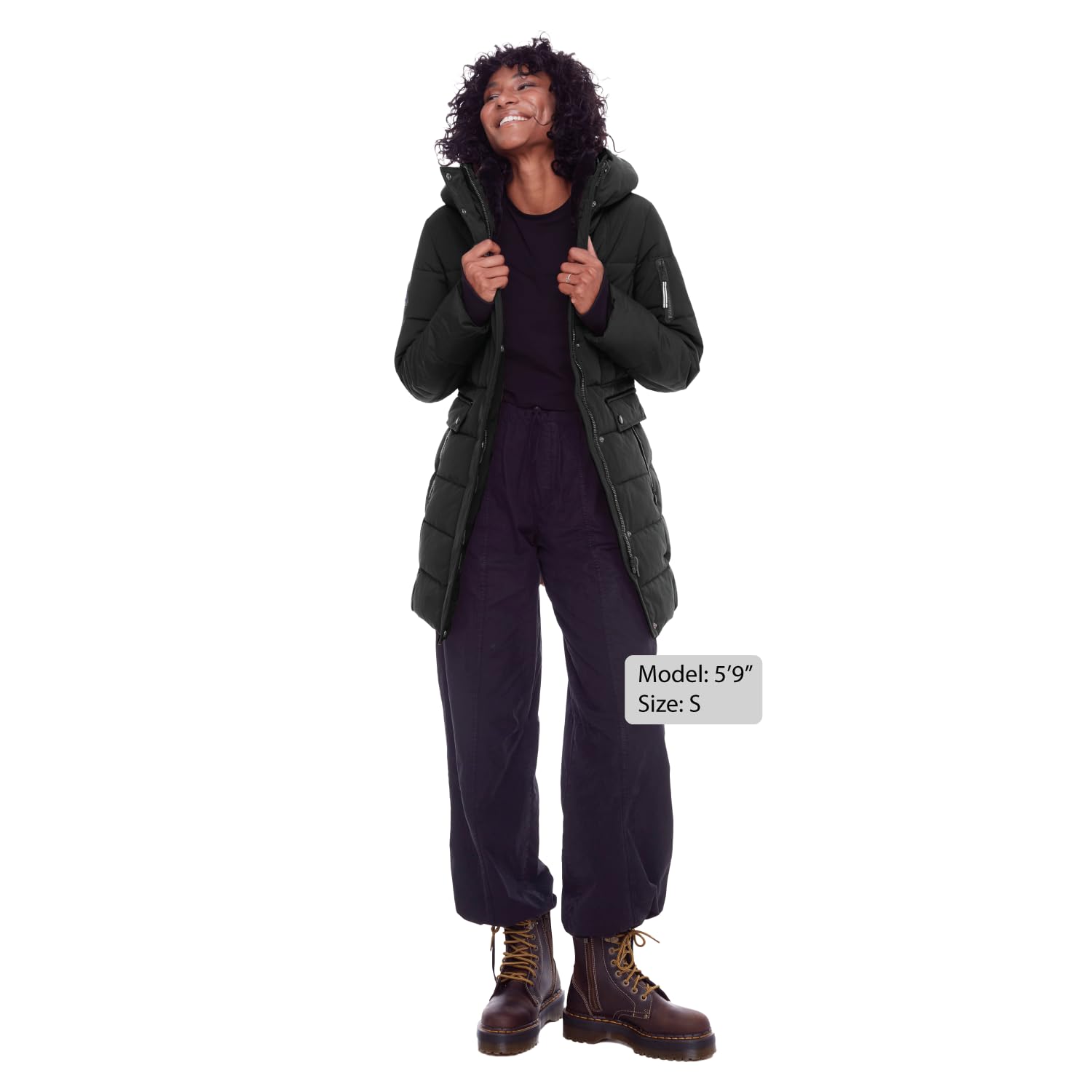 ALPINE NORTH black vegan down parka worn in winter city commutes