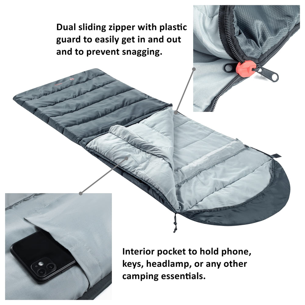 Alpine Swiss sleeping bag interior pocket keeps essentials secure.