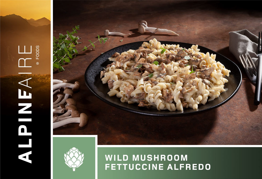 AlpineAire Fettuccine Alfredo ready to eat after adding water, ideal for hiking.