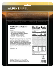 AlpineAire Wild Mushroom Fettuccine Alfredo ingredients close-up, featuring mushrooms and shallots for flavor.