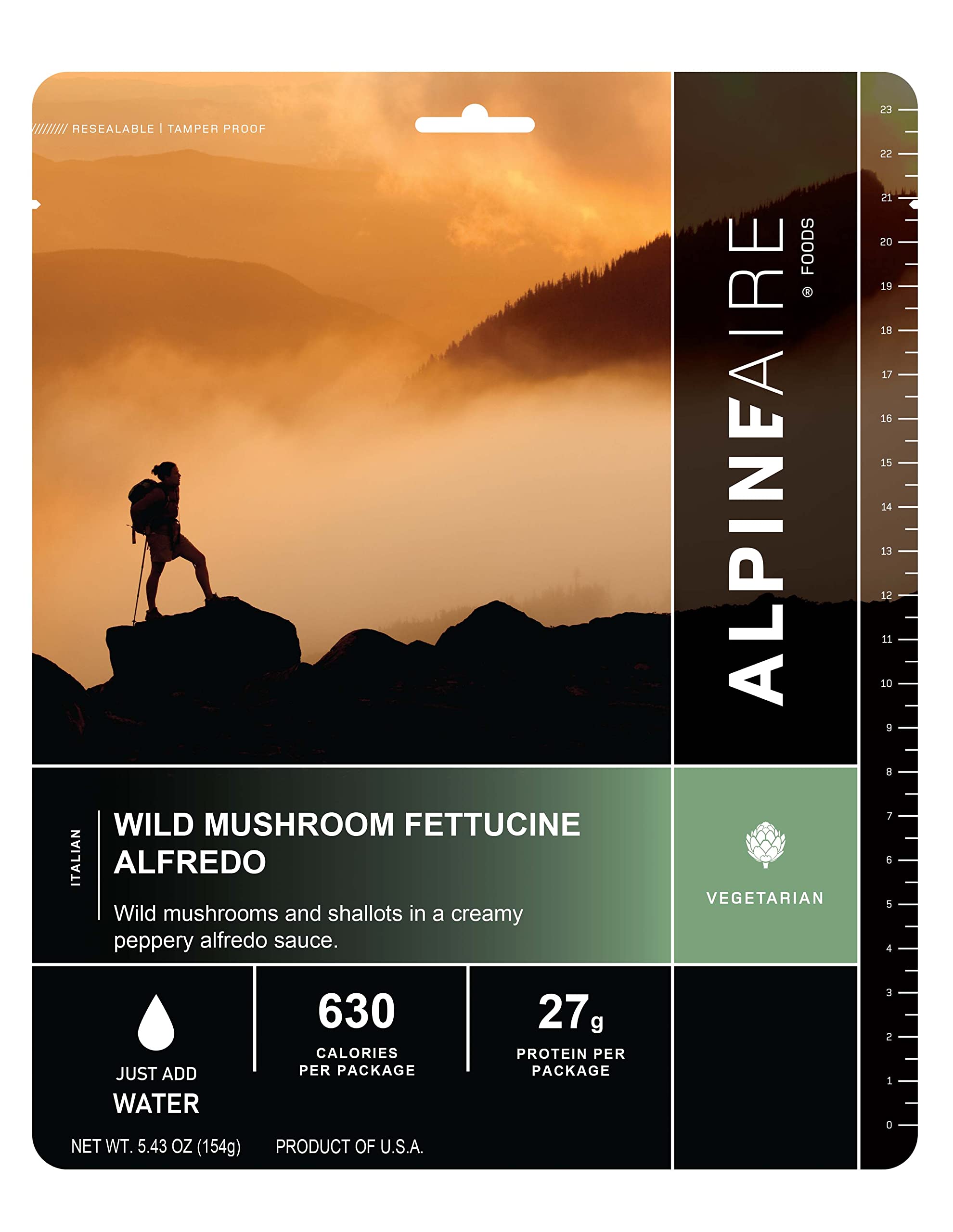 AlpineAire Wild Mushroom Fettuccine Alfredo pack shot, ready-to-eat for outdoor meals.