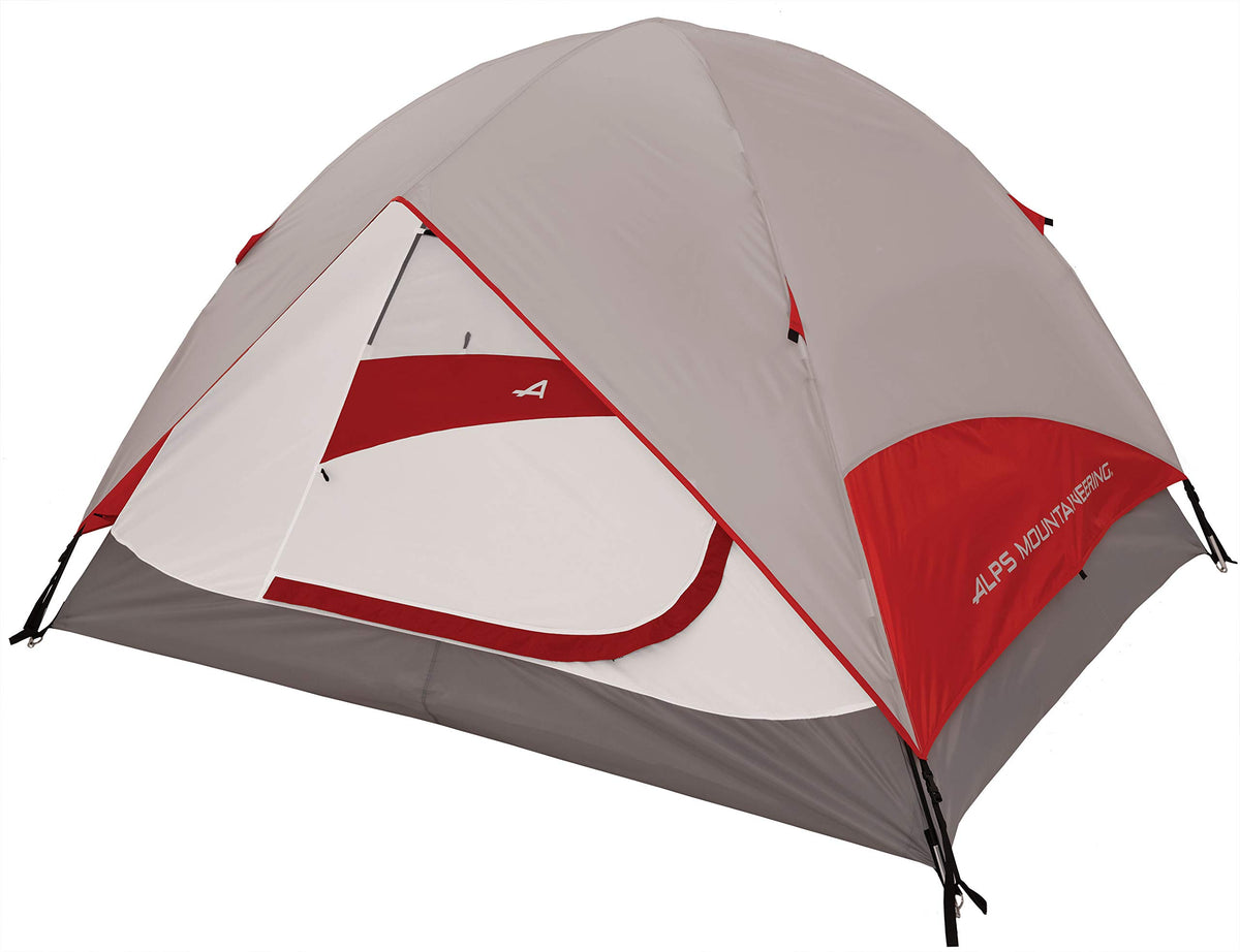 ALPS Meramac exterior gray-red tent view showing weather-ready design and awning over doors