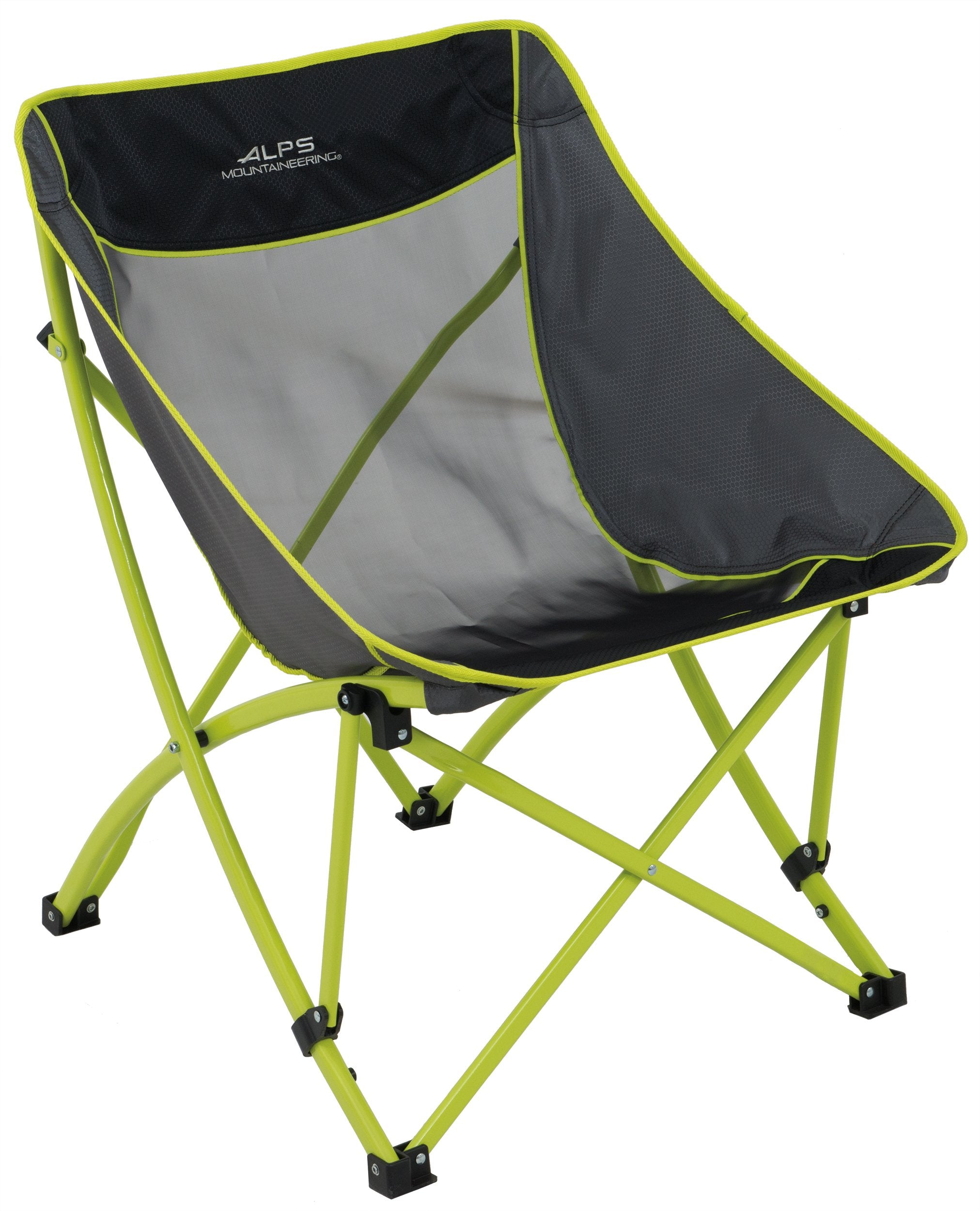 ALPS Mountaineering Camber Chair on campsite in citrus-charcoal colors for comfortable seating