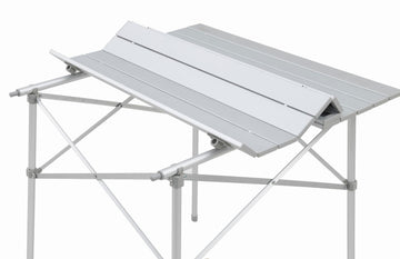 ALPS Mountaineering Camp Table aluminum frame supports durable outdoor use.