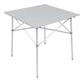 ALPS Mountaineering Camp Table silver top offers a stable outdoor dining surface.