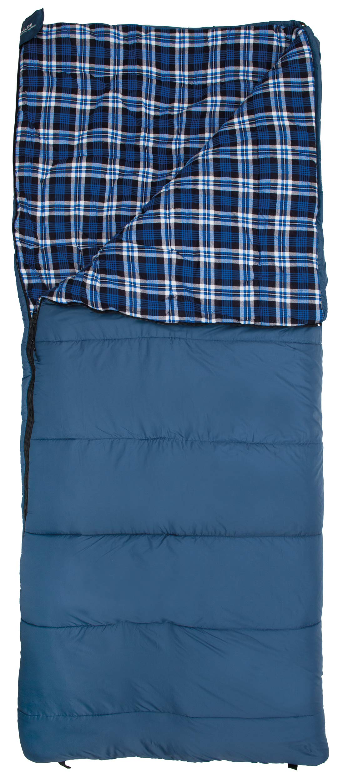 ALPS Mountaineering Camper Flannel Outfitter sleeping bag outer ripstop fabric for rugged trips.