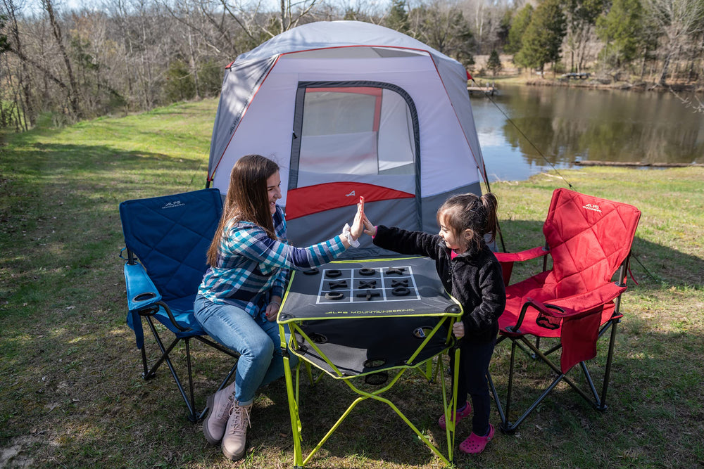 ALPS Mountaineering Eclipse Table built-in beverage holders keep drinks stable.