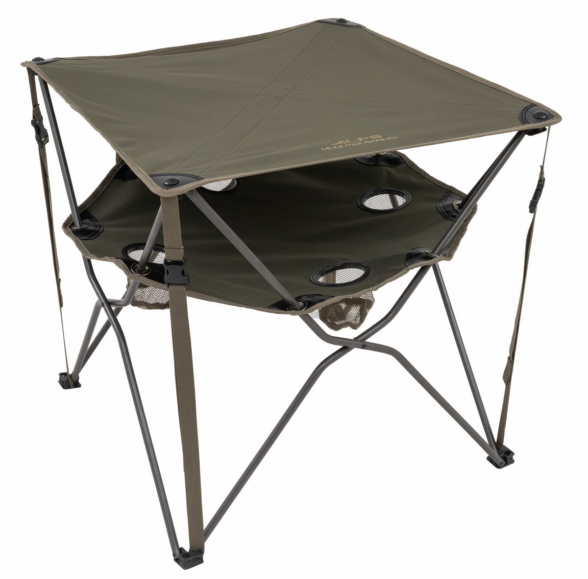 ALPS Eclipse Table clay top view demonstrates a two-tier setup for meals and drinks