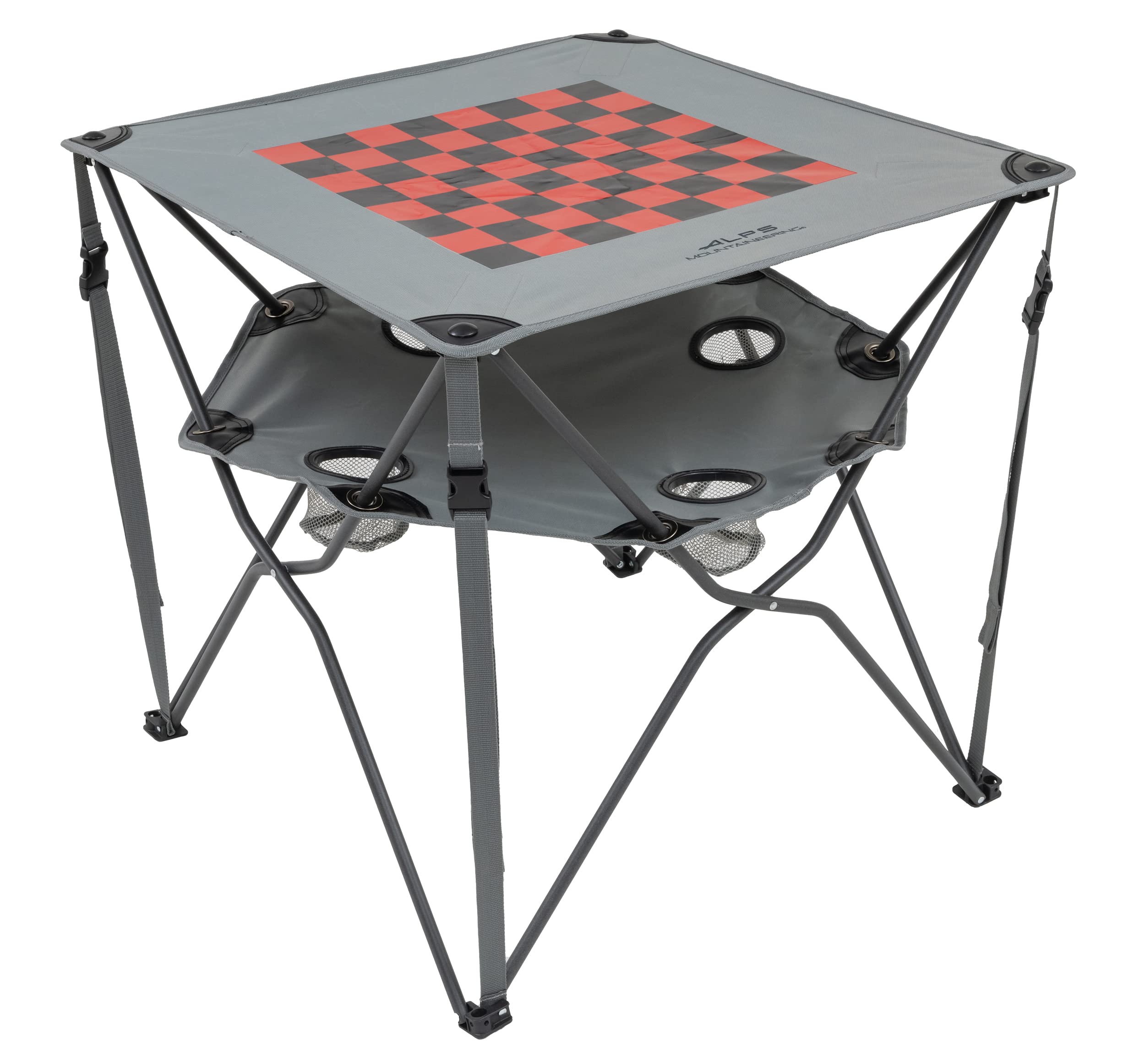 ALPS Mountaineering Eclipse Table with checkerboard top, ideal for outdoor meals and games.
