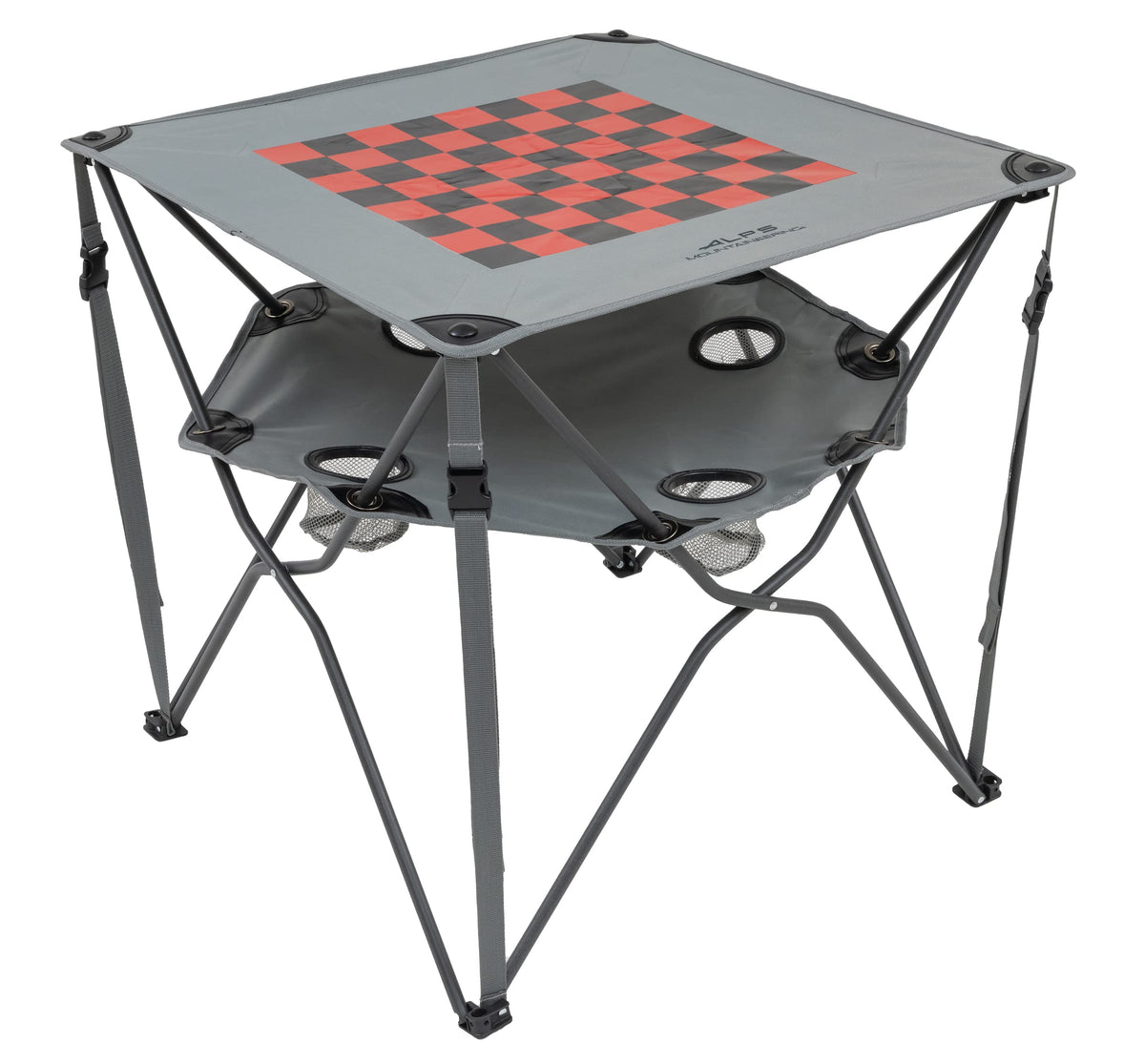 ALPS Mountaineering Eclipse Table with checkerboard top, ideal for outdoor meals and games.