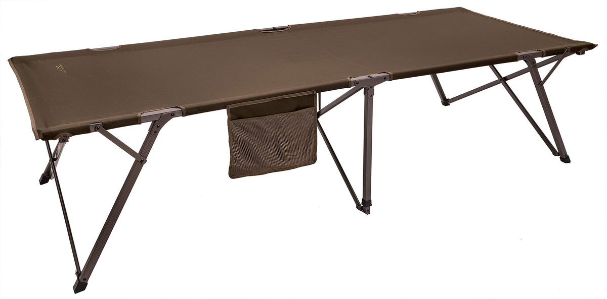 ALPS Mountaineering Escalade Cot XL demonstrates quick setup in clay color