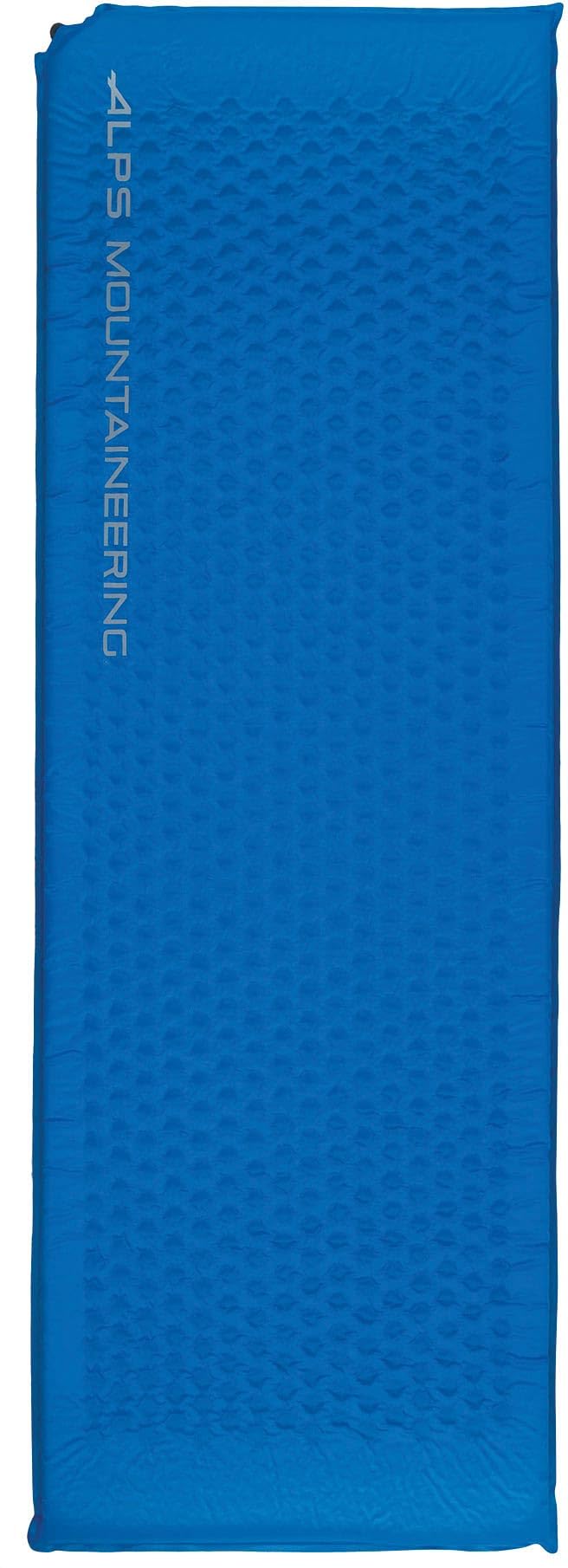 ALPS Mountaineering Flexcore long blue self-inflating pad top view for backpacking comfort