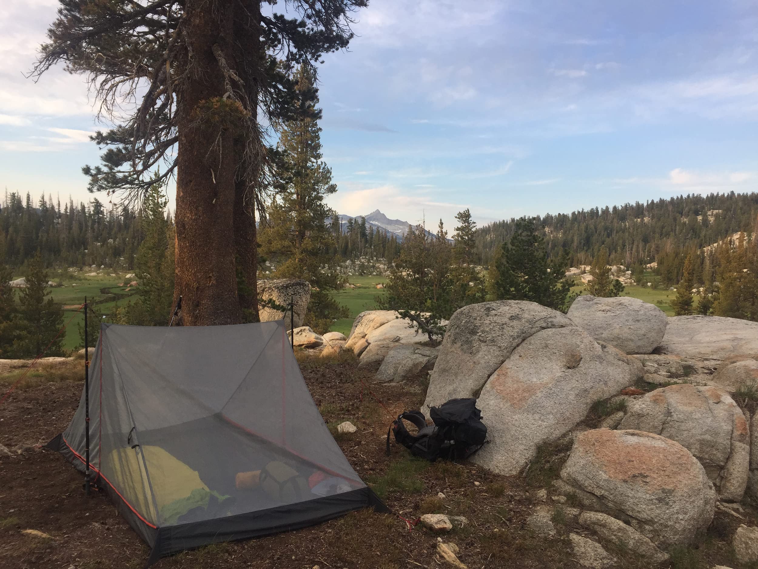 ALPS Mountaineering Hex 2-P Tent base size 7 ft 6 in by 4 ft 4 in.