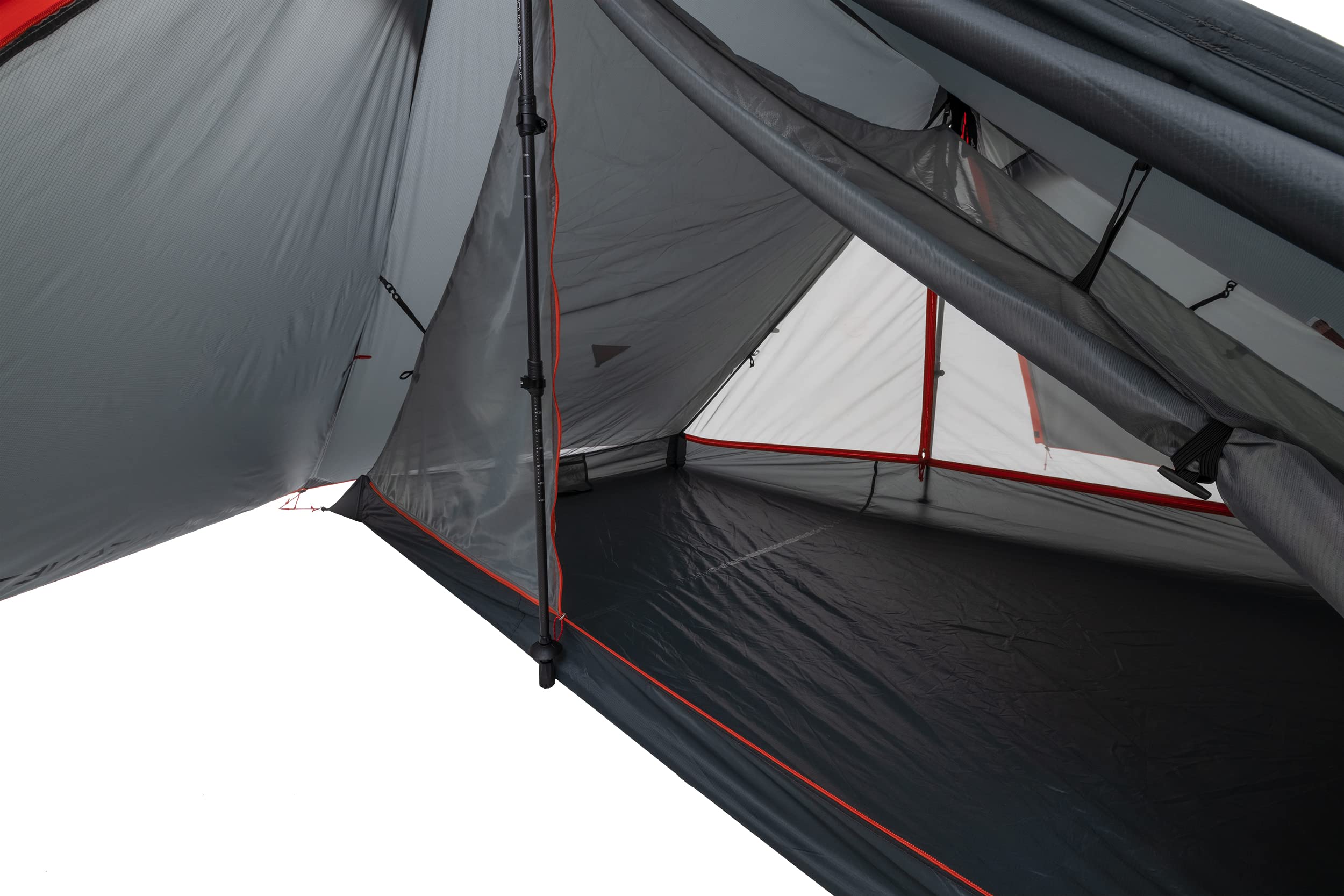 ALPS Mountaineering Hex 2-P Tent setup using trekking poles for support.