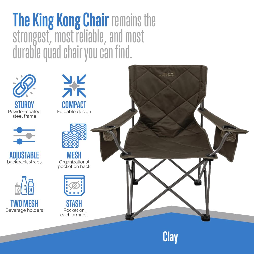 ALPS Mountaineering King Kong Chair carry bag with backpack straps eases hiking setup.