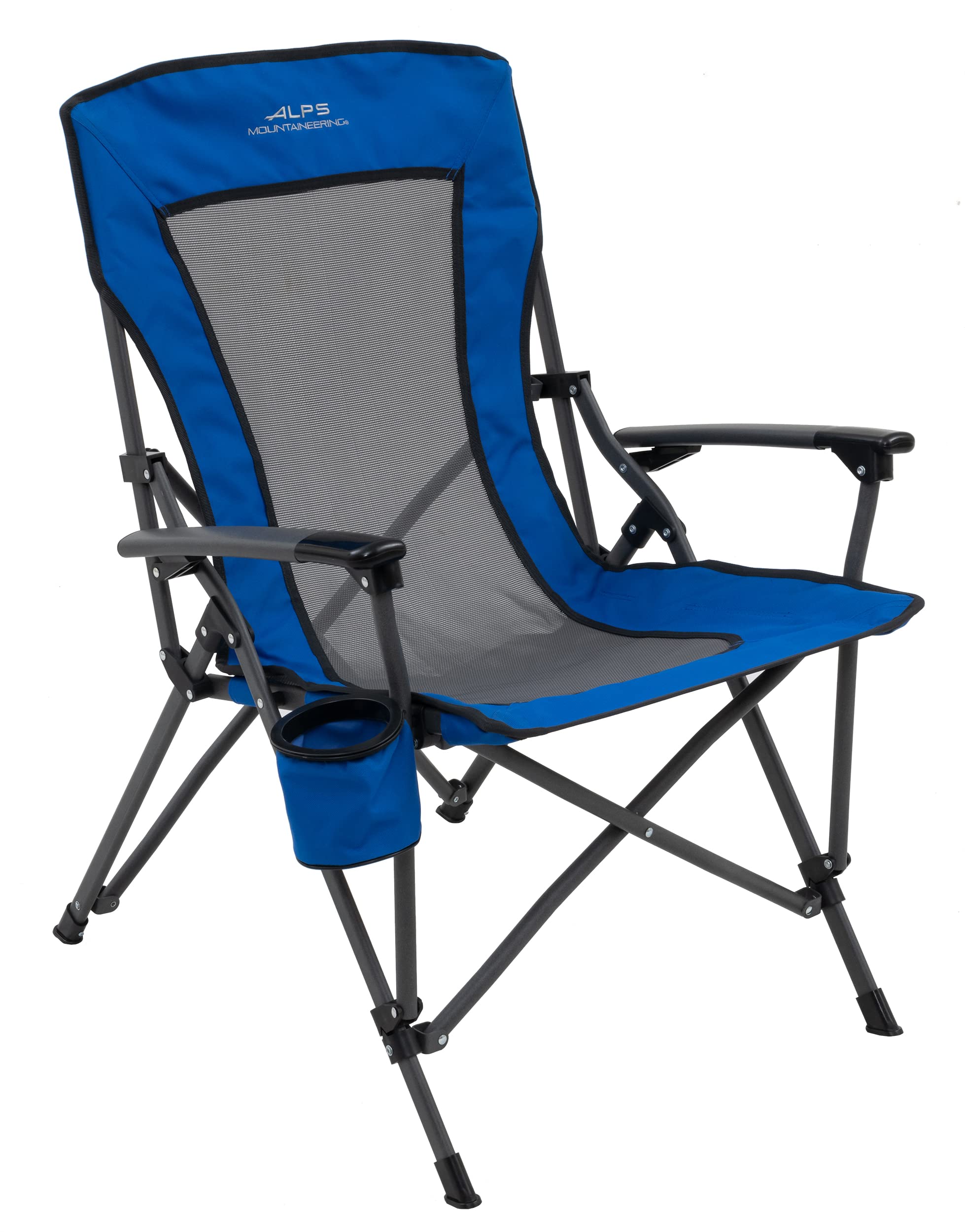ALPS Mountaineering Leisure Chair blue front view highlights breathable mesh for warm days