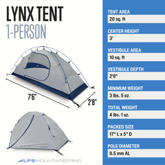 ALPS Mountaineering Lynx 1 with aluminum poles ensures sturdy support and fast setup.
