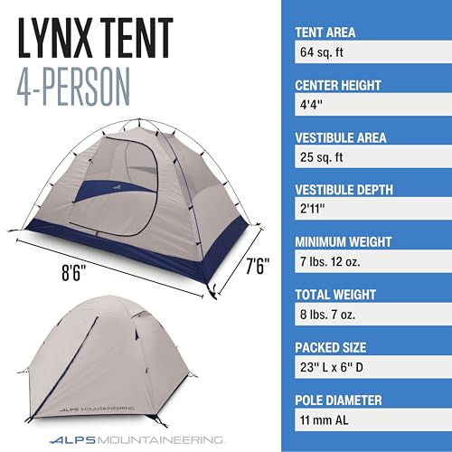 ALPS Mountaineering Lynx exterior side view shows spacious vestibules for gear storage.