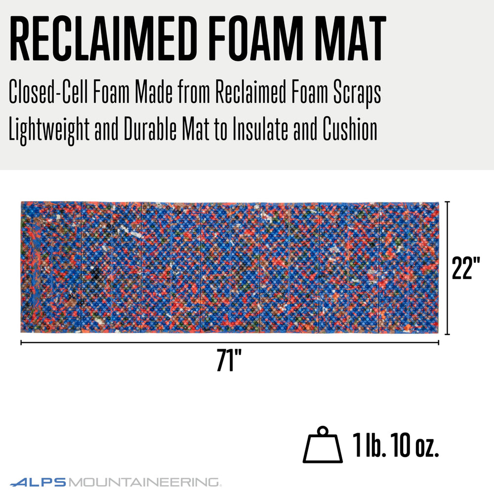 ALPS Mountaineering Reclaimed Foldable Foam Mat Confetti packed size indicating ultra-light travel.