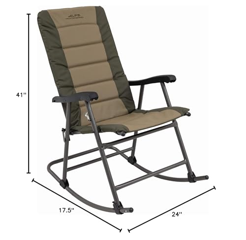 ALPS Mountaineering outdoor rocking chair with cushioned fabric for relaxed evenings.