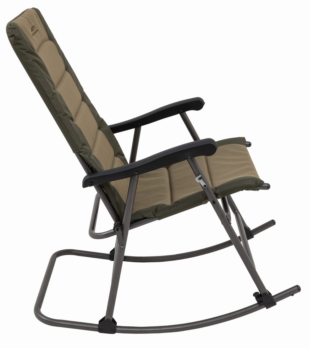 ALPS Mountaineering rocking chair folded for easy transport and storage.