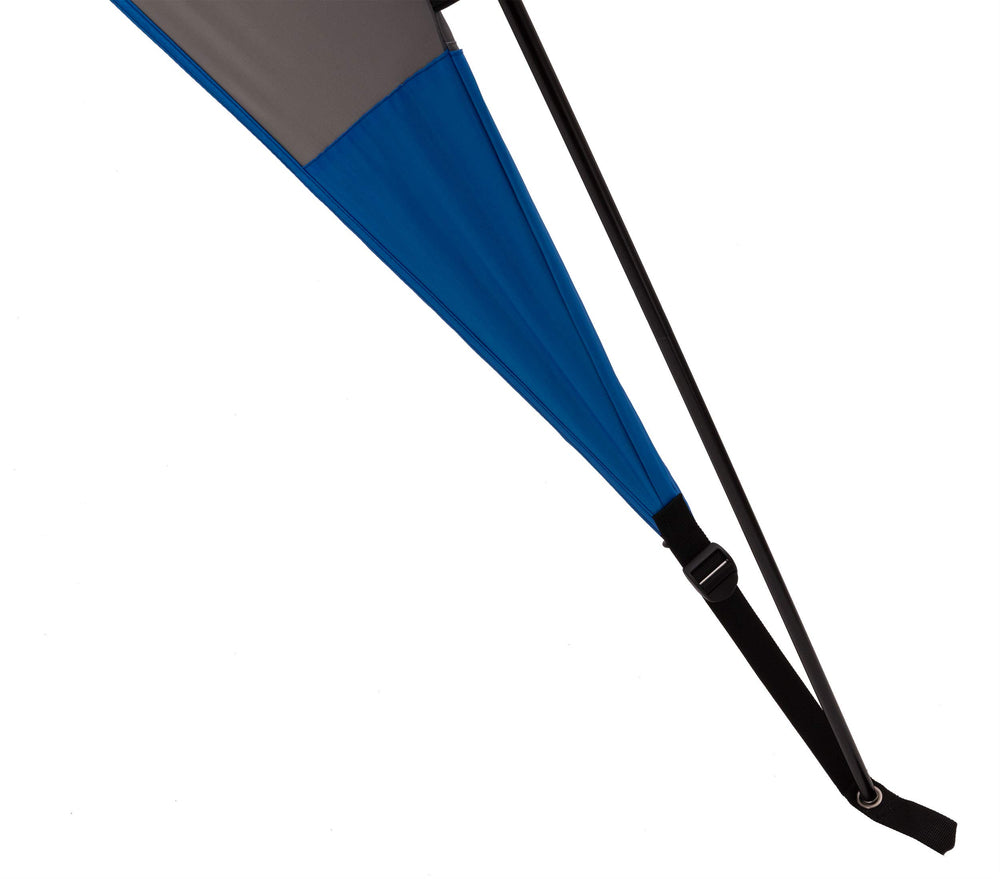 ALPS Mountaineering Tri-Awning Elite charcoal stakes and guy ropes secure the shelter.