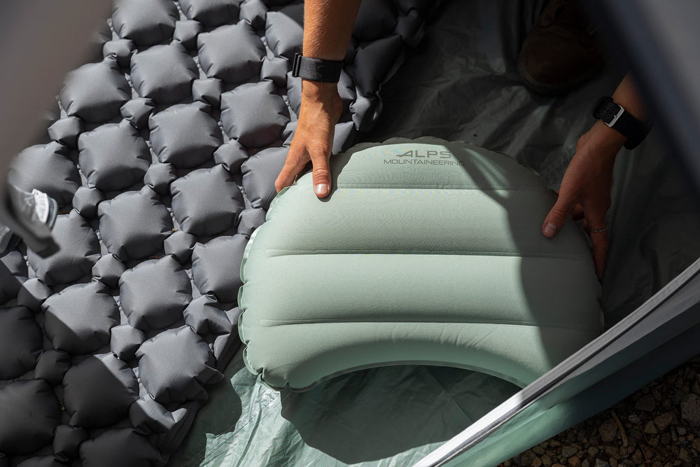 Vice Pillow tucked inside a hooded sleeping bag for snug fit